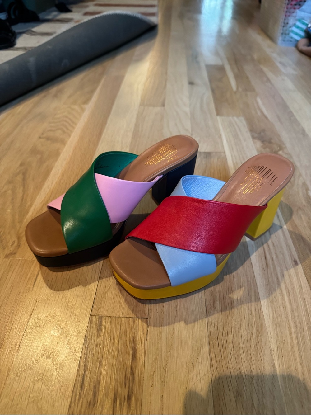 Charlotte Stone Multicolor Colorblock Leather Slide Mules “Sylvia” Mismatched - Picture 3 of 12